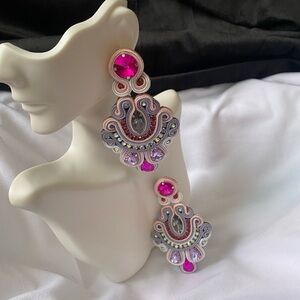 Elegant Pink and Silver Statement Earrings